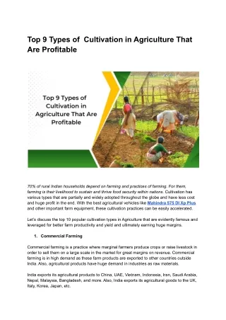 Top 9 Types of  Cultivation in Agriculture That Are Profitable