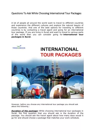 Questions To Ask While Choosing International Tour Packages