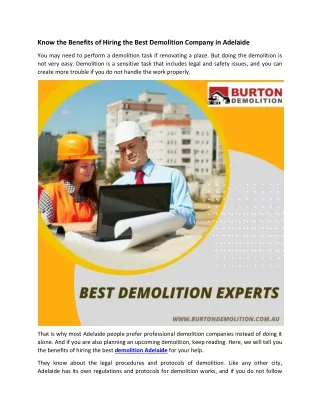 Benefits of Hiring the Best Demolition Company in Adelaide