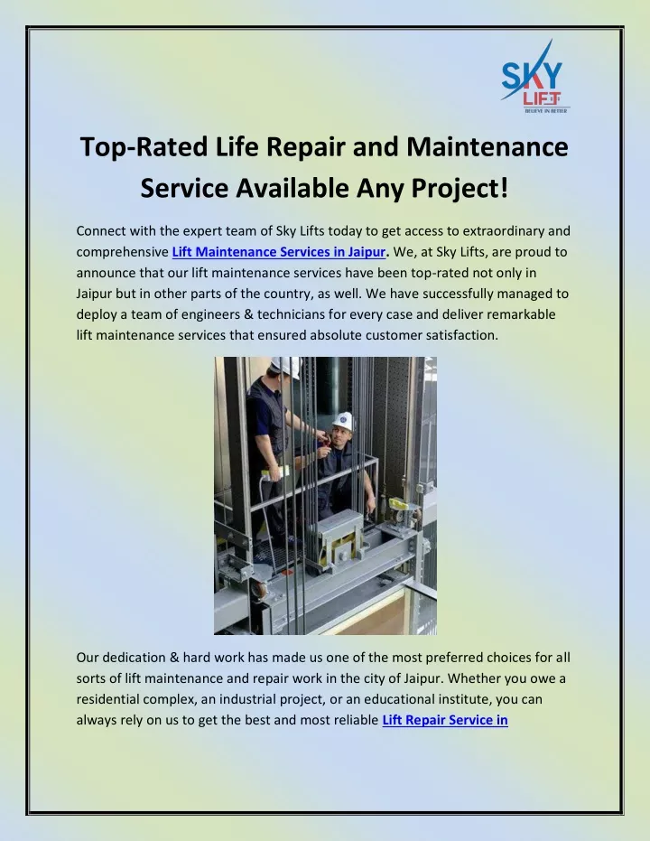 top rated life repair and maintenance service