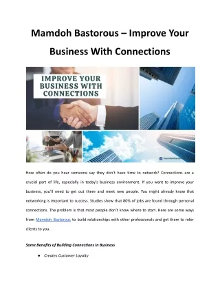 Mamdoh Bastorous – Improve Your Business With Connections