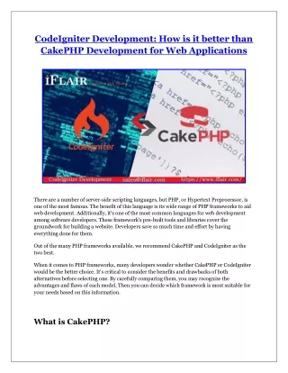 CodeIgniter Development_ How is it better than CakePHP Development for Web Applications