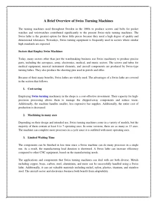 A Brief Overview of Swiss Turning Machines