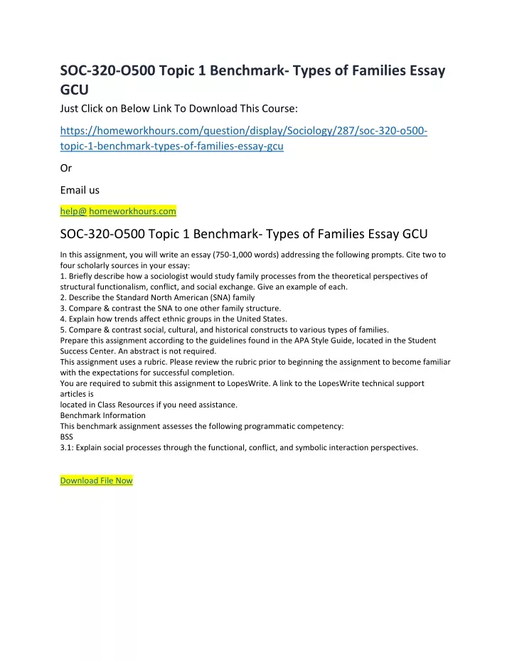 soc 320 o500 topic 1 benchmark types of families