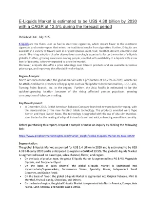 e liquids market is estimated