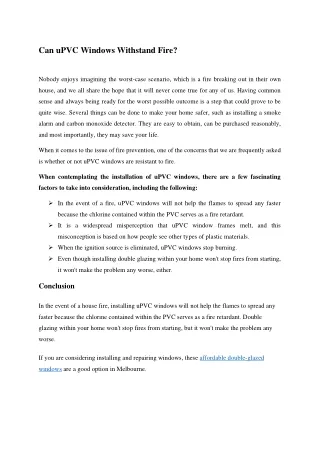 Can uPVC Windows Withstand Fire