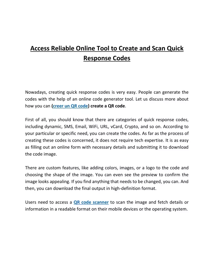 access reliable online tool to create and scan