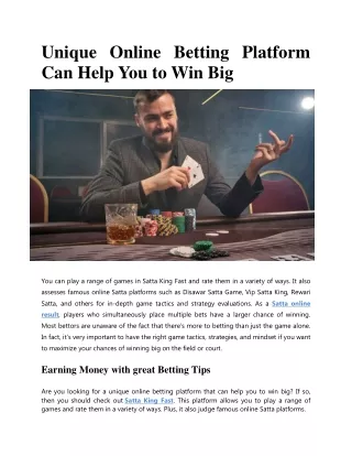 Unique Online Betting Platform Can Help You to Win Big