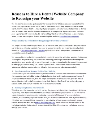Reasons to Hire a Dental Website Company to Redesign your Website
