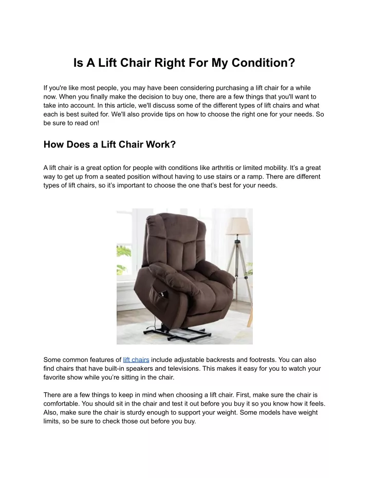 is a lift chair right for my condition