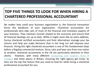 TOP FIVE THINGS TO LOOK FOR WHEN HIRING A CHARTERED PROFESSIONAL ACCOUNTANT