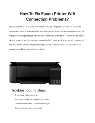 how to fix epson printer wifi connection problems