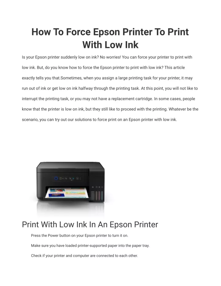 how to force epson printer to print with low ink