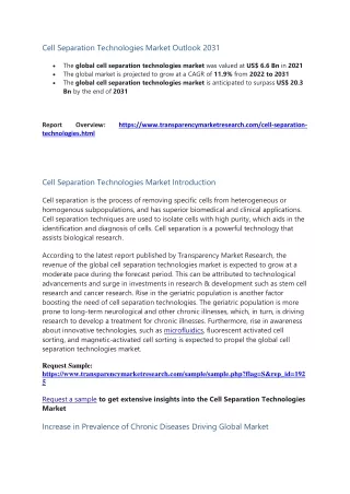 cell separation technologies market outlook 2031