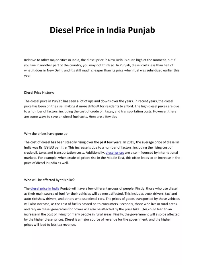 diesel price in india punjab