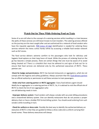 Watch Out for These While Ordering Food on Train