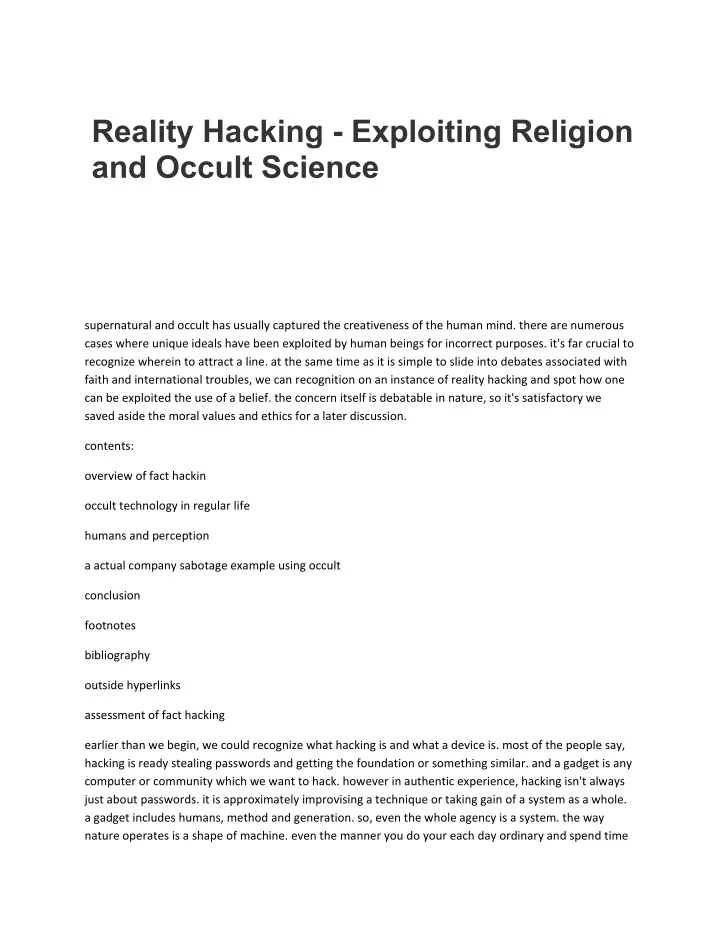 reality hacking exploiting religion and occult