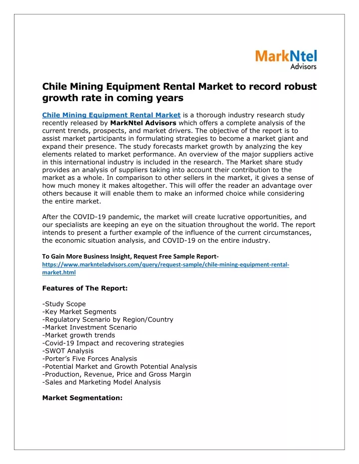 chile mining equipment rental market to record