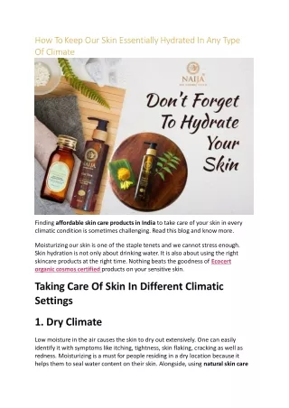 How To Keep Our Skin Essentially Hydrated In Any Type Of Climate