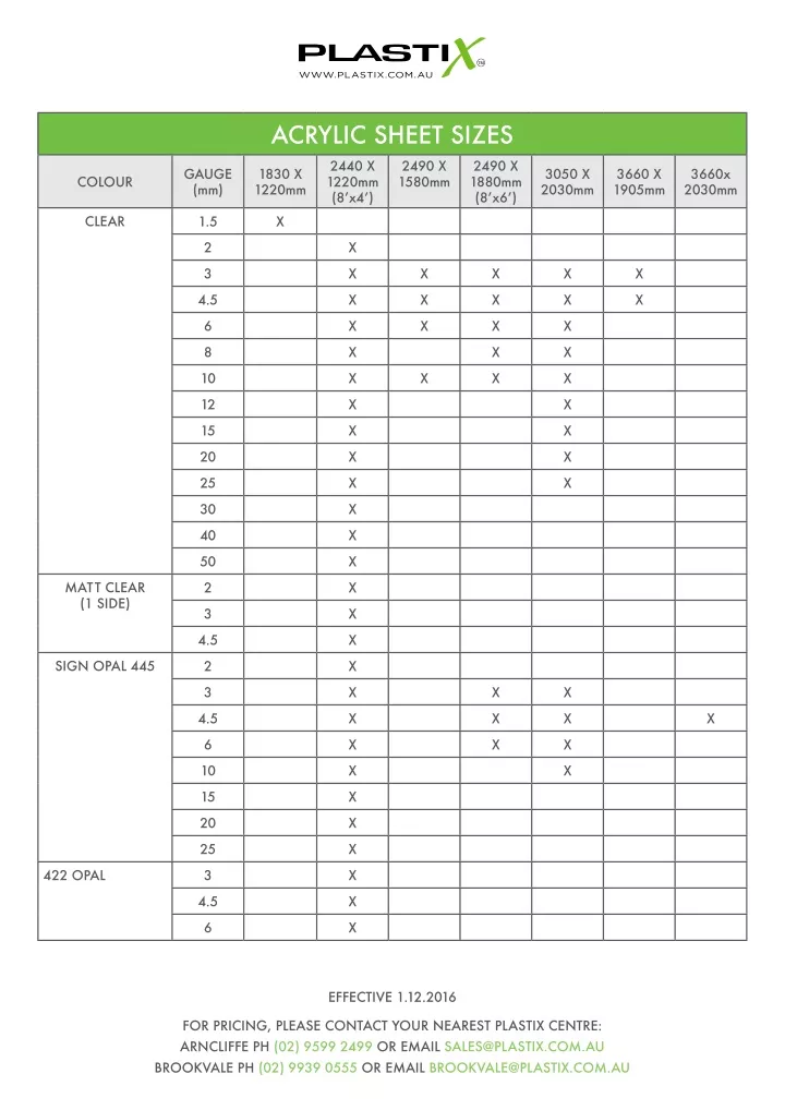 acrylic sheet sizes