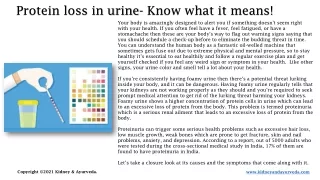 Protein loss in urine- Know what it means!