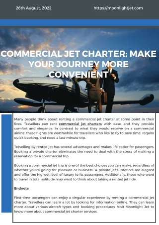 Commercial Jet Charter Make Your Journey More Convenient