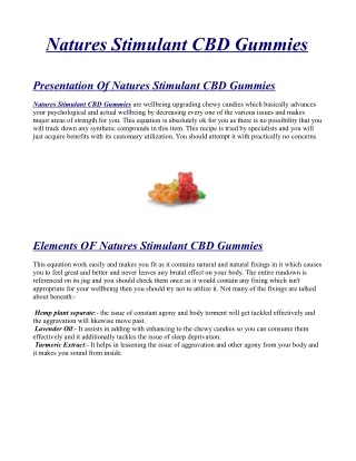 Natures Stimulant CBD Gummies Official] - 100% Legitimate