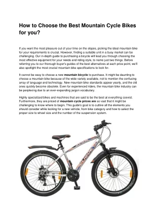 How to Choose the Best Mountain Cycle Bikes for you?