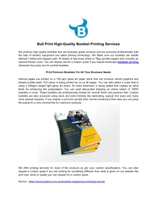 bull print high quality booklet printing services
