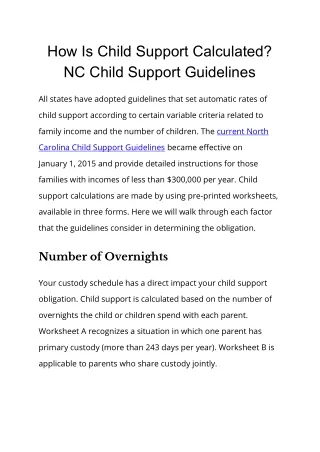 how is child support calculated nc child support