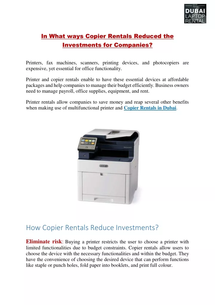 in what ways copier rentals reduced