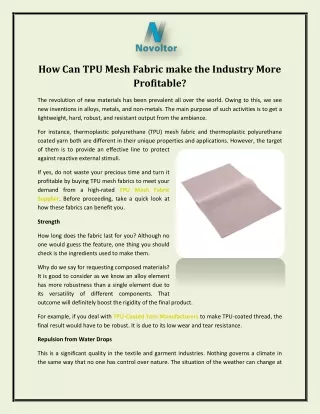 How Can TPU Mesh Fabric make the Industry More Profitable?