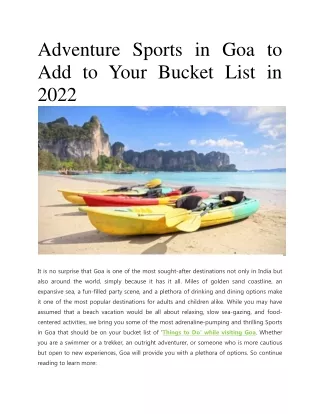 Adventure Sports in Goa to Add to Your Bucket List in 2022