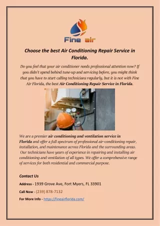 Choose the best Air Conditioning Repair Service in Florida
