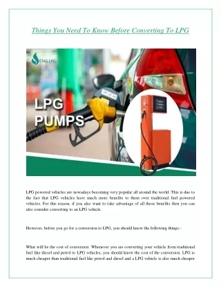 Things You Need To Know Before Converting To LPG