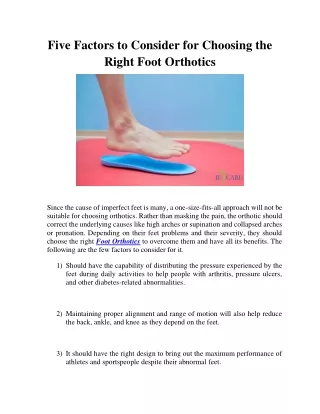 Five Factors to Consider for Choosing the Right Foot Orthotics