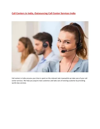 Call Centers in India, Outsourcing Call Center Services India