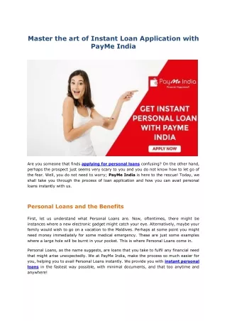 Master the art of Instant Loan Application with PayMe India