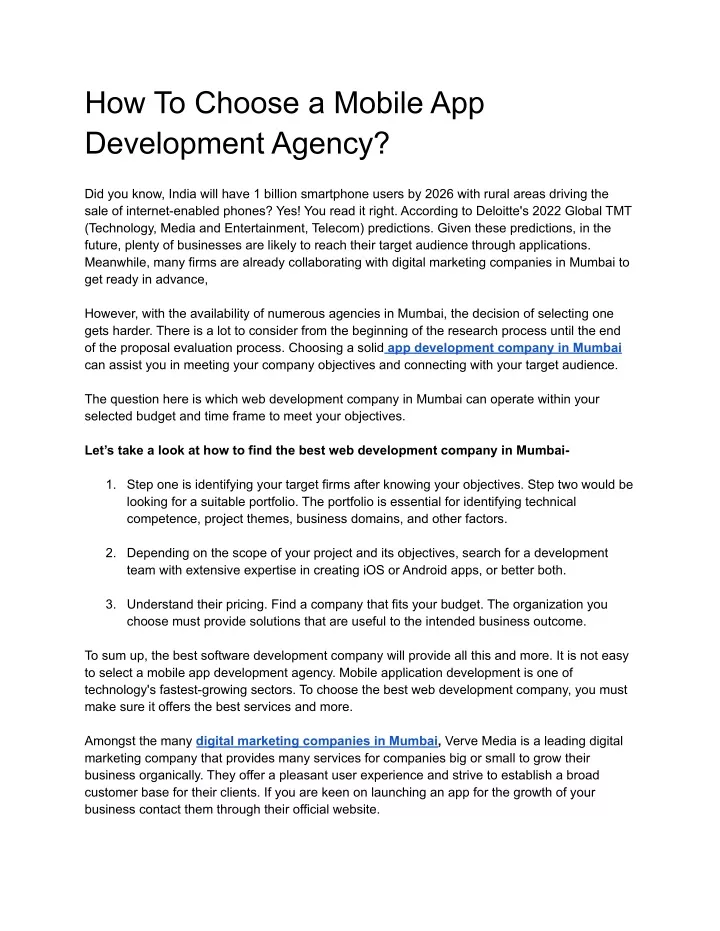how to choose a mobile app development agency