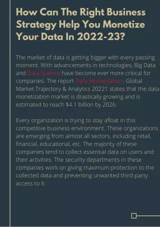 How Can The Right Business Strategy Help You Monetize Your Data In 2022-23?