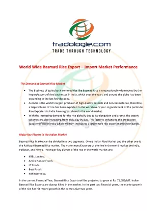 world wide basmati rice export import market