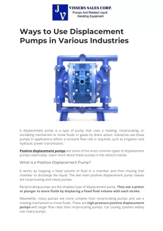 Ways to Use Displacement Pumps in Various Industries