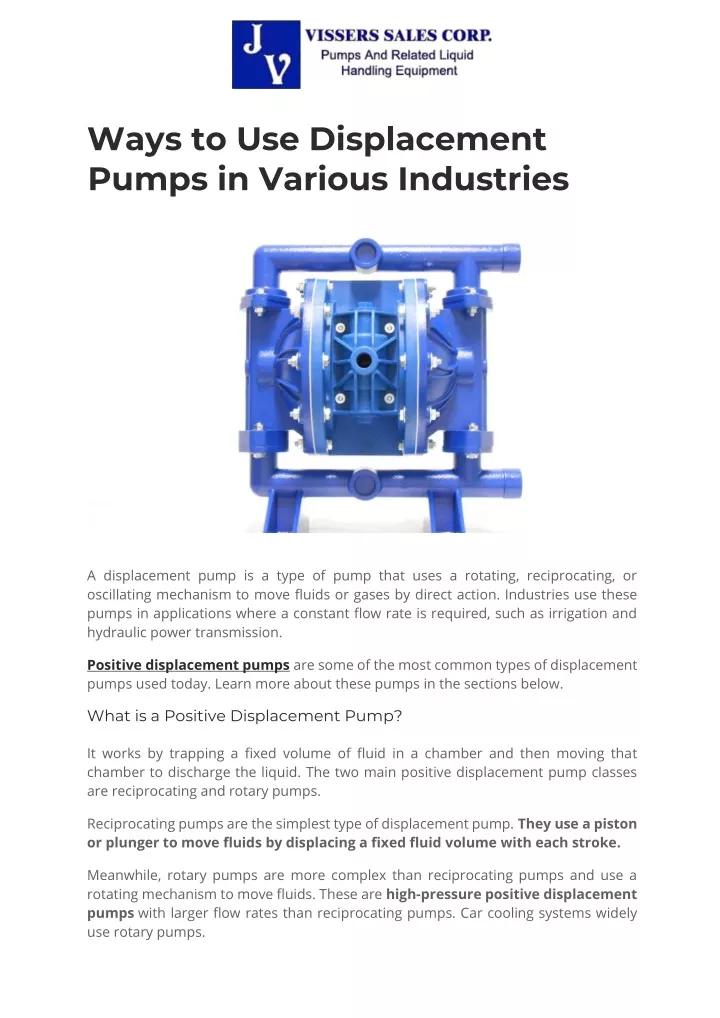 ways to use displacement pumps in various
