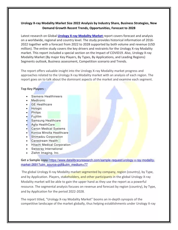 urology x ray modality market size 2022 analysis