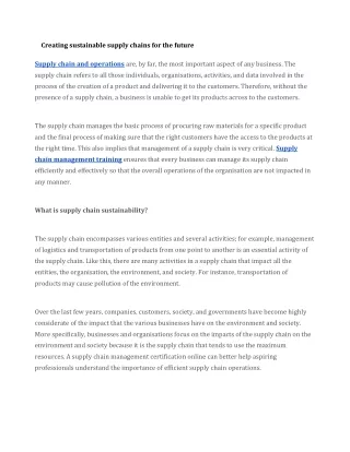 creating sustainable supply chains for the future