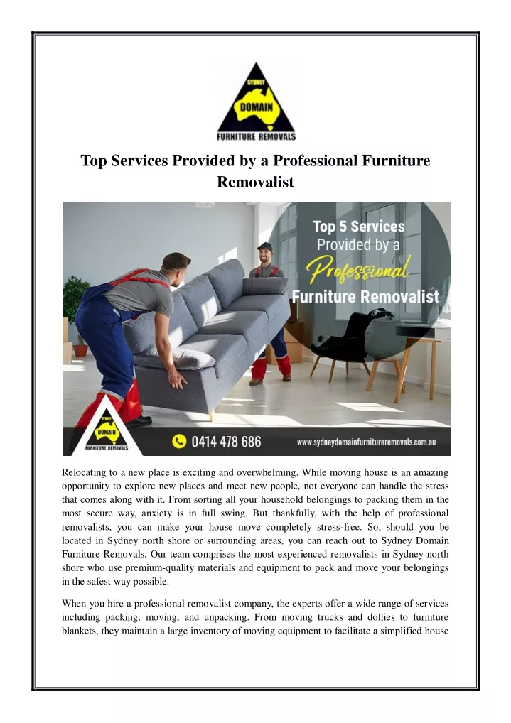 top services provided by a professional furniture