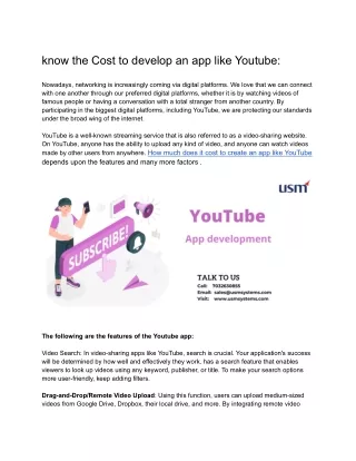 know the cost to develop an app like youtube