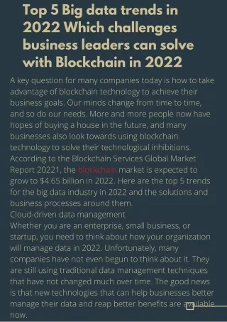 Top 5 Big data trends in 2022 Which challenges business leaders can solve with Blockchain in 2022