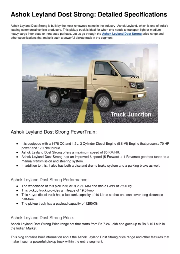 ashok leyland dost strong detailed specifications
