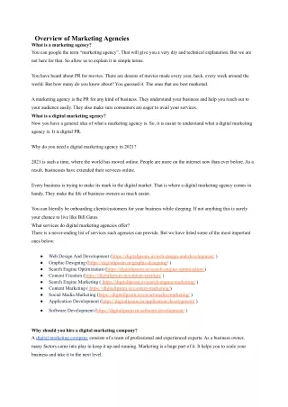 overview of marketing agencies what